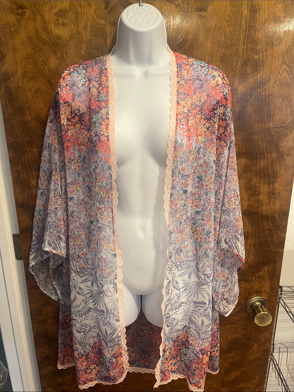 Victoria's Secret Floral Sheer Kimono Robe in Coral and Lavender
